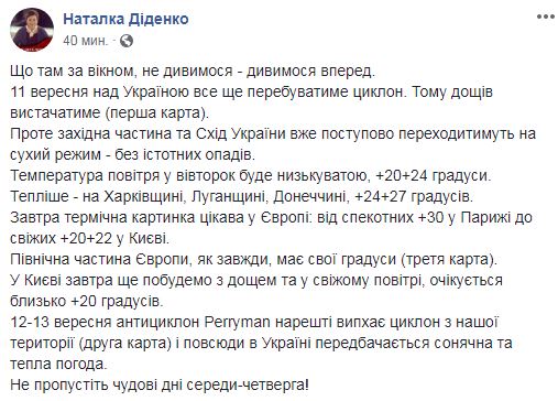 Циклон: синоптик дала прогноз на 11 сентября