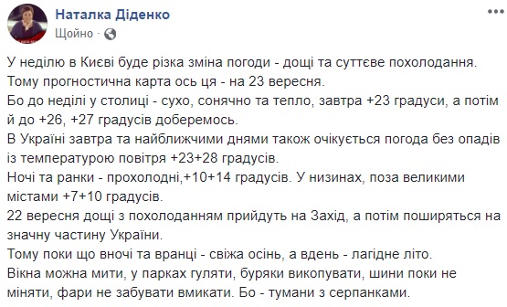 "Готовиться к существенному похолоданию": синоптик дала прогноз погоды на ближайшие дни