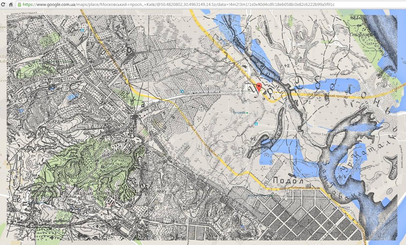 наложение карты 1897 на современную гугл основу