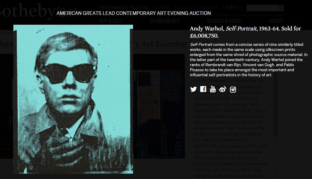Автопортрет Энди Уорхола ушел с молотка почти за $8 млн