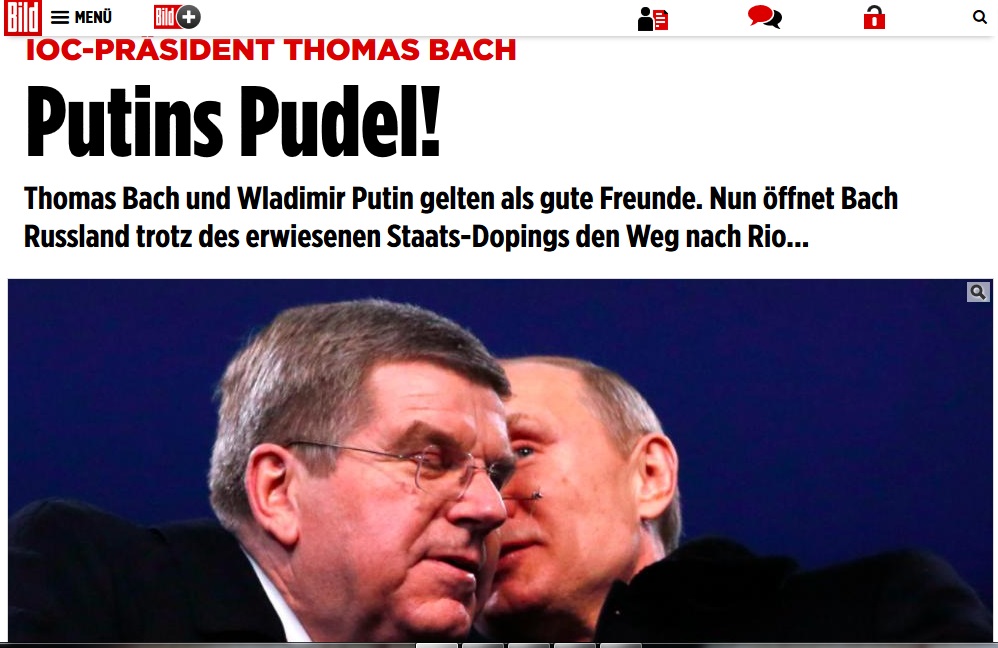 Немецкая газета назвала президента МОК "пуделем Путина"