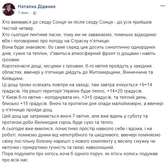 "Освежит воздух": синоптик предупредила о непогоде в Страстную пятницу