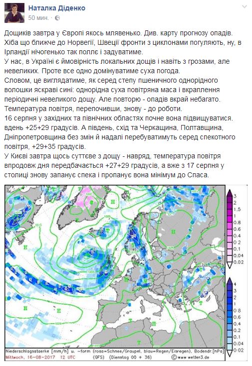 Синоптик дала прогноз погоды на середину августа