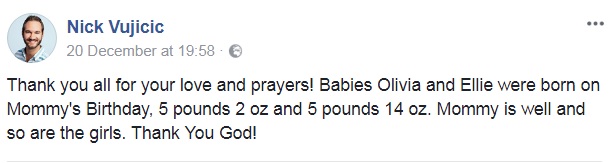Ник Вуйчич стал отцом двойни (фото)