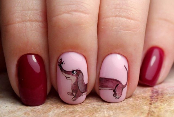Маникюр на Новый год Собаки 2018