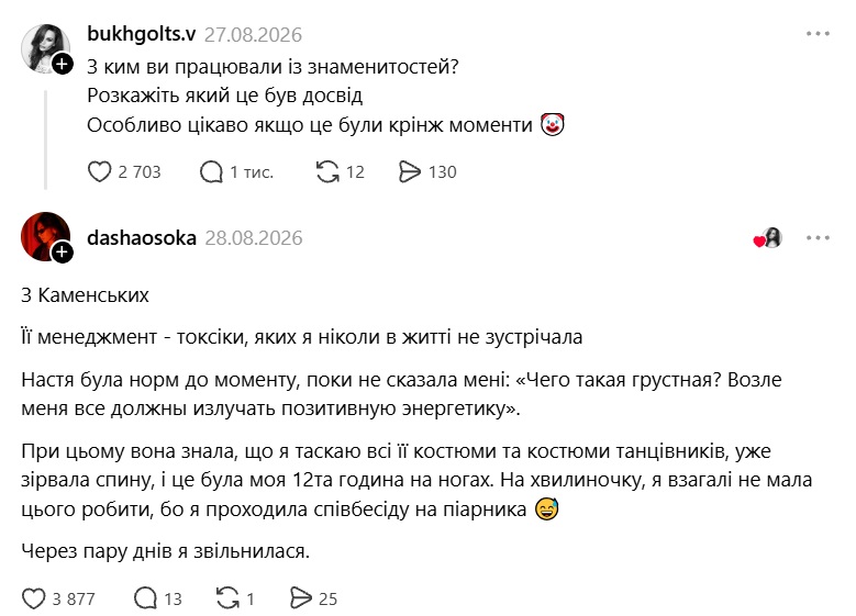 От Кузьмы до Кароль и Каменских: в Threads раскрыли неожиданные истории о звездах вне сцены
