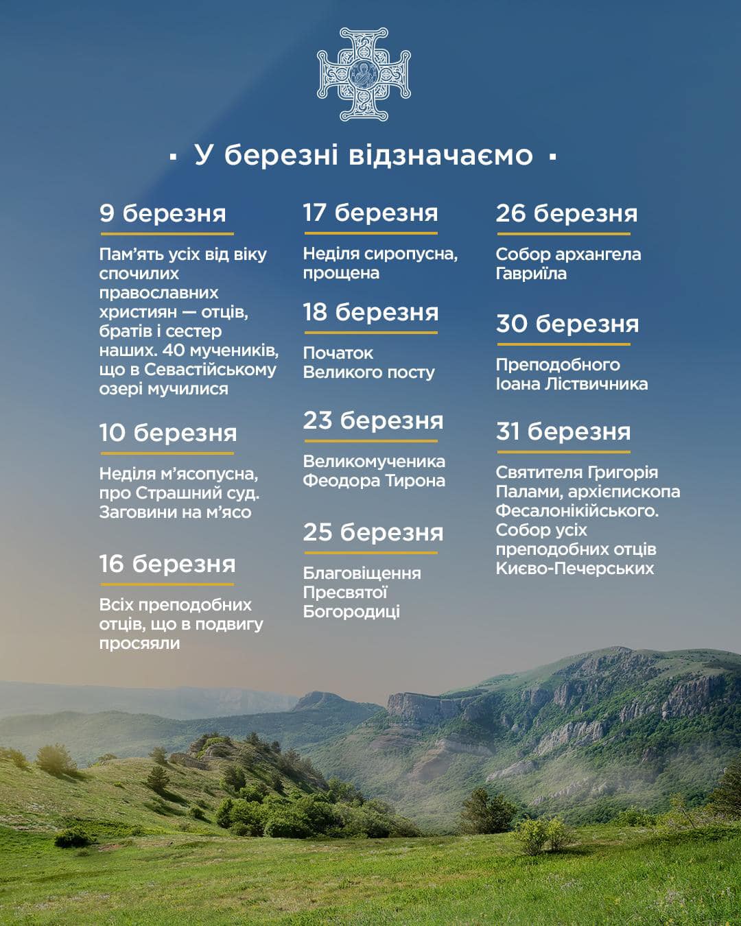 Церковні свята у березні: ПЦУ оприлюднила новий календар