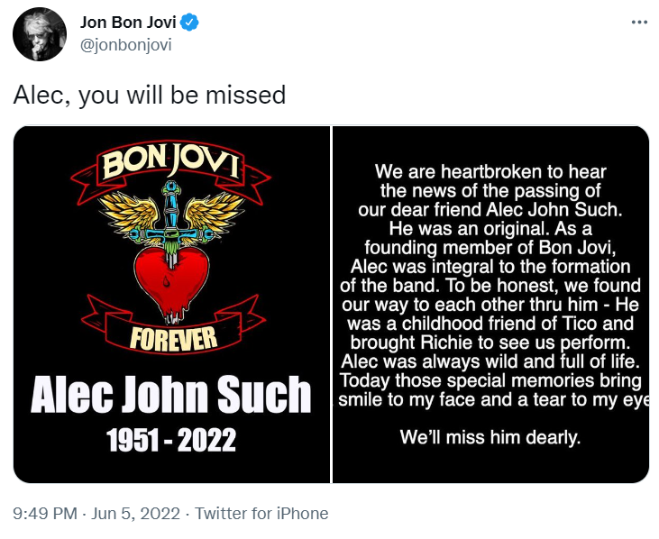 Умер басист и сооснователь культовой группы Bon Jovi Алек Джон Сач