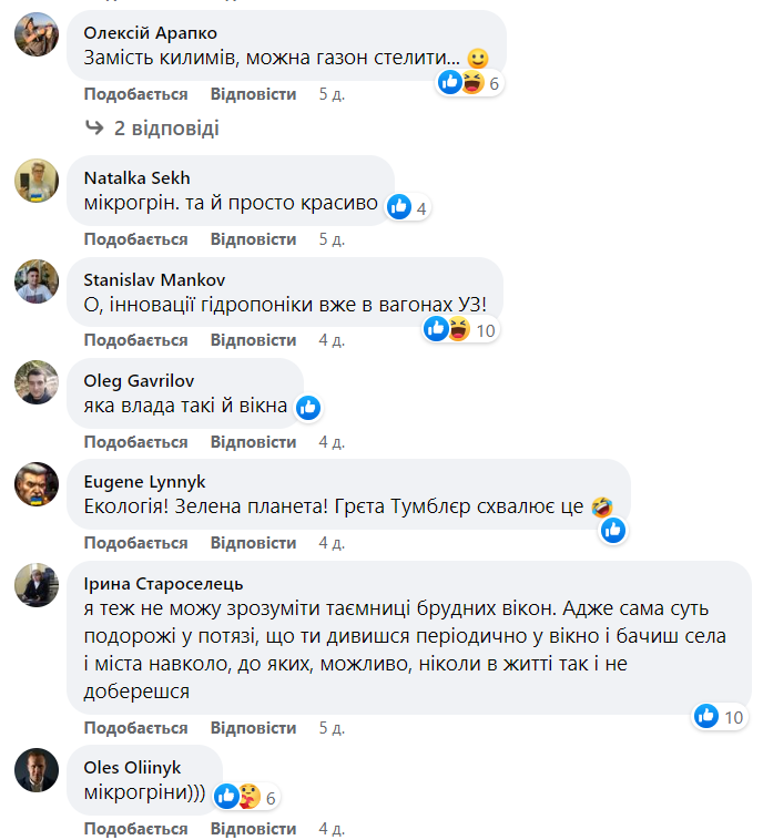 Укрзалізницю розкритикували через "екопоїзд" з рослинами на брудних вікнах (фото)