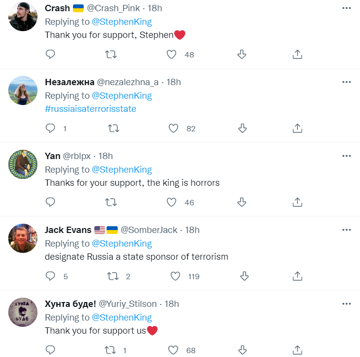 Стівен Кінг дав визначення російським атакам по цивільних об'єктах в Україні