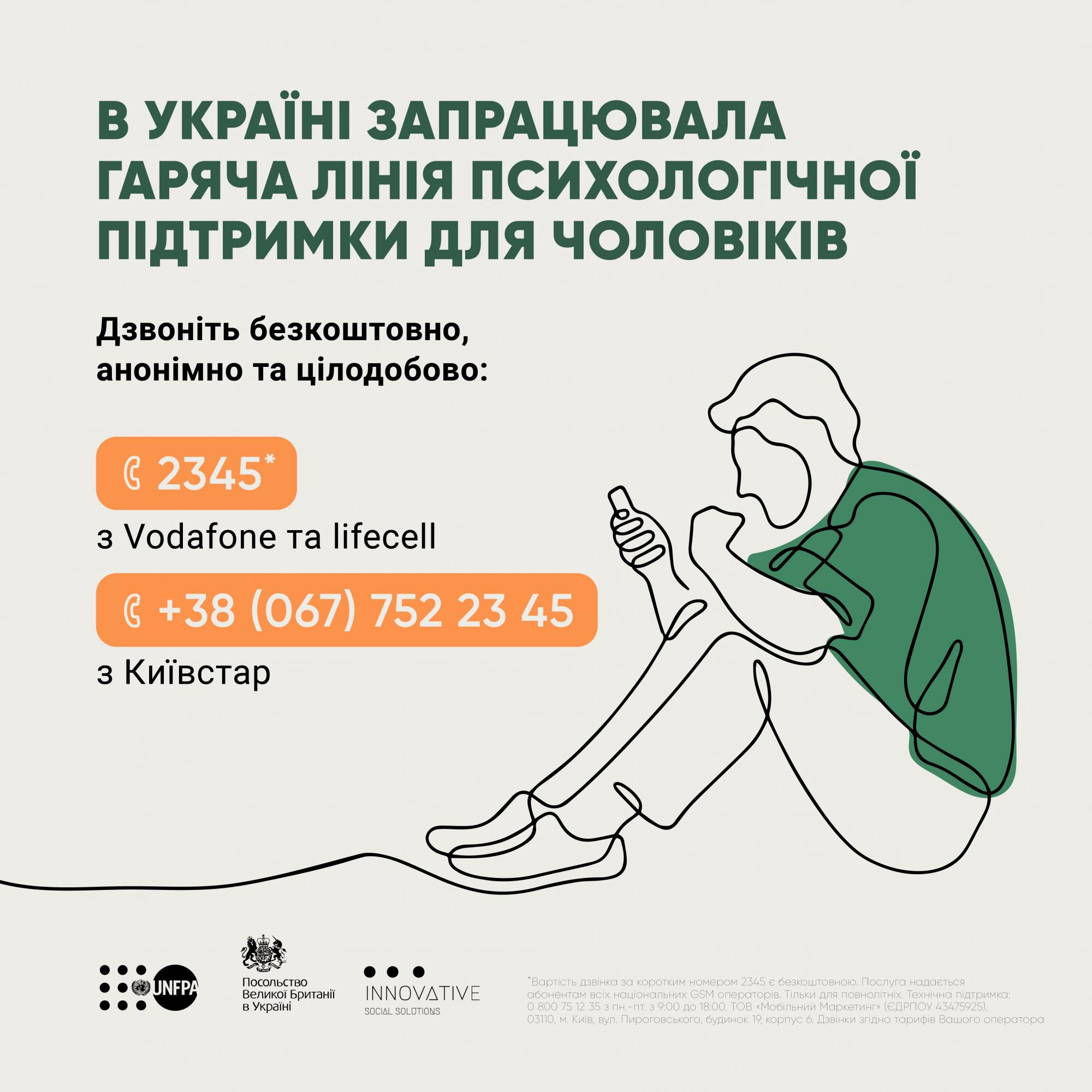 В Україні запустили гарячу лінію для надання психологічної підтримки чоловікам